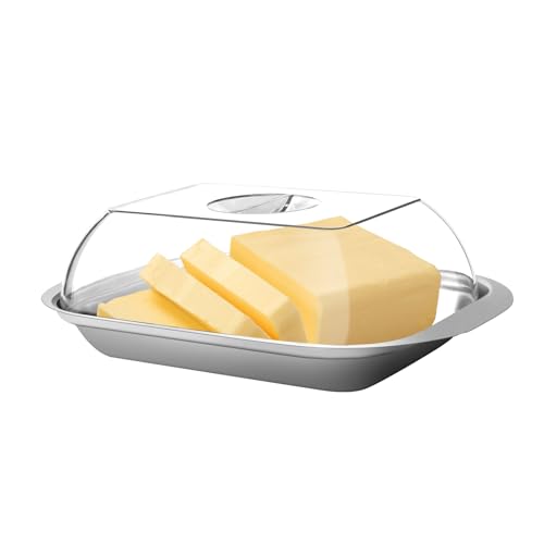 Butterdose mit Transparentem Butterglocke, Butterdose Edelstahl, Lebensmittelqualität, 250g Kapazität, 17,8 x 11,1 x 5,5 cm, Langlebig Und Leicht Zu Reinigen (1)