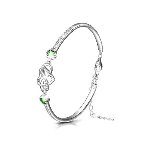 Image of AOBOCO 925 Sterling Silver Infinity Endless Love Heart Birthstone Bangle Bracelet - I Love You Forever Series Adjustable 6-8 in Bracelet with Crystals from Austria Romantic Birthday Jewelry Gift for Women Wife Girlfriend