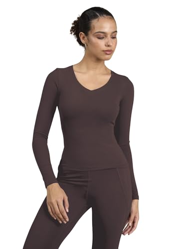 Image of CAVA Sculpt V Neck Top for Women | Snug Sculpted Fit, Long Sleeves, Flattering V Neckline, Minimal Branding, Everyday Activewear Tee