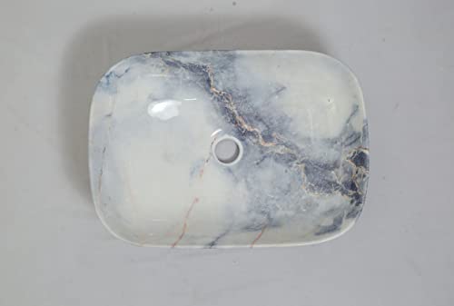 Image of Ceramic Countertop Wash Basin | Designer Table Top Bathroom Basin Sink | Vessel Sink Wash Basin Over Counter for Bathroom, Hotel, Home Living Room (Ice Blue-Glossy, 18 x 13 x 5.5 Inch)