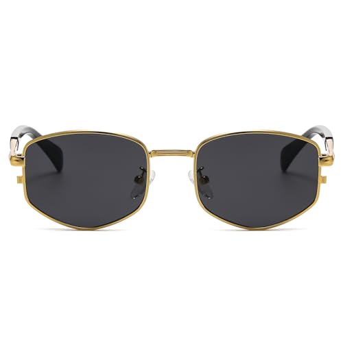 LJCZKA Trendy Square Metal frame Sunglasses for Women Men Retro Polygon Sun Glasses Luxury Classic Shades3