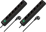 Brennenstuhl Eco-Line - Set da 2 ciabatta multipresa (multipresa con messa a terra con maggiore protezione da contatto, interruttore e cavo da 1,5 m, colore: nero