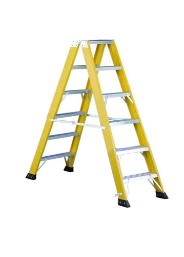 Svelt Scala Doppia Professionale in Vetroresina con 6 Gradini in Alluminio – EN131, Isolante Elettrica, Portata 150 kg, Antisdrucciolo, Uso Professionale