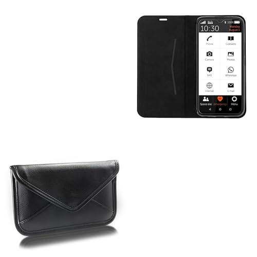 BoxWave Case Compatible with Gigaset GS5 Senior - Elite Leather Messenger Pouch, Synthetic Leather Cover Case Envelope Design - Jet Black