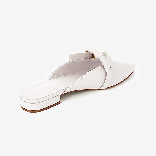 Fashare Womens Mules Dress Shoes Backless Loafers Pointed Toe Bow Gold Chain Slip On Office Work Flats Slides #TOP5