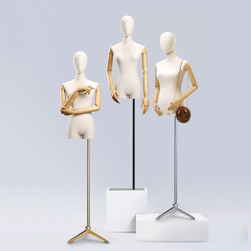 Verstellbare Kleiderform Torso zum Nähen, Schaufensterdisplay und Schneidern, mit Holzmaserung Armständer
