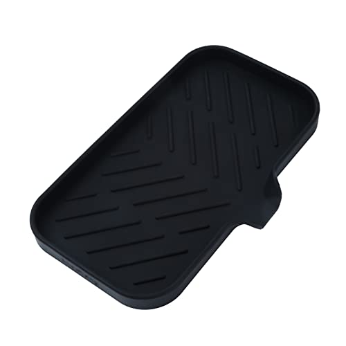 Image of MicoYang Silicone Bathroom Soap Dishes with Drain Spout-Bathroom and Kitchen Sink Organizer,Sponge Holder,Dish Soap Tray,Perfect for Dispenser,Scrubber,Bottle,Cup on Sink or Counter-Black 9.6"×5.3"