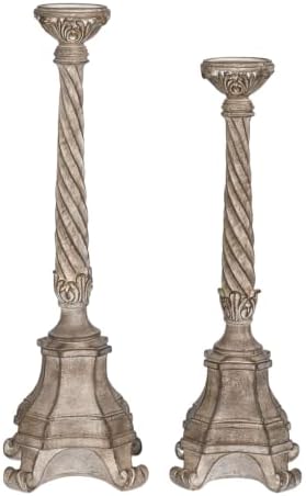 Touch of Class Andreana Floor Candleholders Taupe Set of Two - Pair Tall Candle Sticks - Pedestal Base - Resin - Pillar Holders for Bedroom, Living Room, Dining Room, Hearth - Large, Small Size