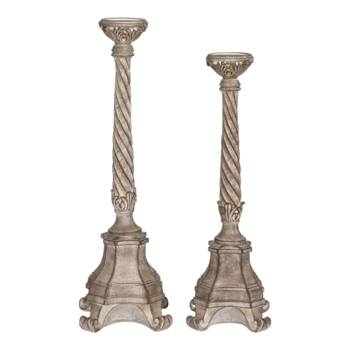 Touch Of Class Andreana Floor Candleholders Taupe Set Of Two - Pair Tall Candle Sticks - Pedestal Base - Resin - Pillar Holders For Bedroom, Living Room, Dining Room, Hearth - Large, Small Size #TOP24