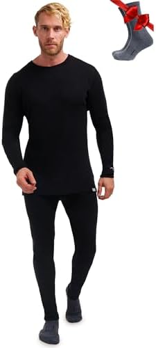 Merino.tech 100% Merino Unterwäsche Herren Set Shirt & Hose + Wandersocken | Atmungsaktive Light, Midweight, Heavy Funktionsunterwäsche, Skiunterwäsche, Thermounterwäsche Set, Wand
