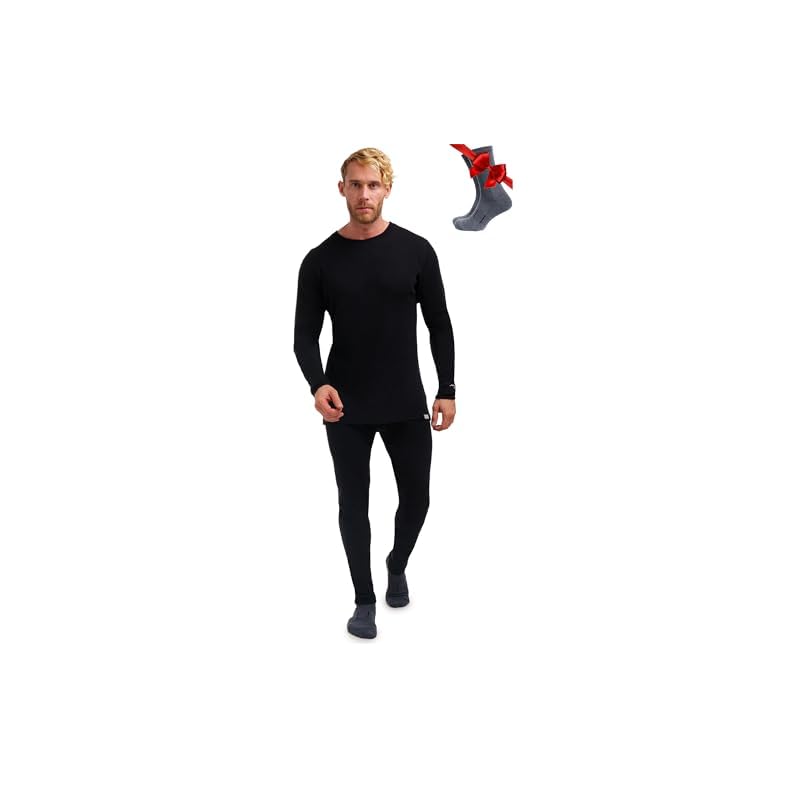 Merino.tech Merino Wool Base Layer Mens Set – Heavyweight, Midweight, Lite Merino Wool Thermal Underwear For Men Top, Bottom