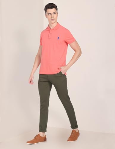 Image of U.S. Polo ASSN. Men's Regular Solid Textured Austin Trim Fit Mid Rise Casual Trousers