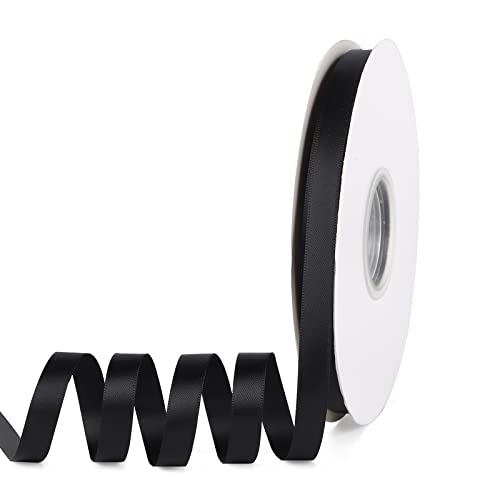 YBLANDEG Solid Color Black Satin Ribbon 3/8 inches X 50 Yards,Double Faced Polyester Fabric Ribbon for Gifts Wrapping, Wedding, Party, Hair, Crafts, Bows, DIY Decor Ornaments