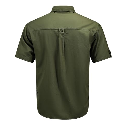 Camisa masculina tática cargo de manga curta militar casual slim fit sólida blusa top trabalho off-c