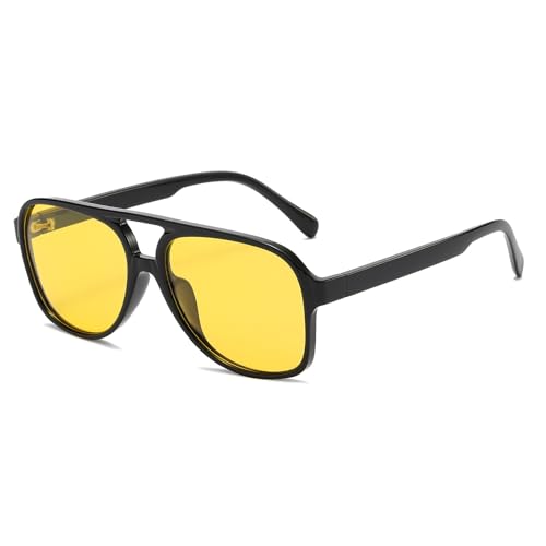 JCTAIFOO Gafas de sol polarizadas para hombre y mujer, montura grande redonda, retro, UV400, gafas cuadradas, negro y amarillo