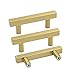 Gold Cabinet Pulls kitchen Hardware Drawer Pulls Knobs - Goldenwarm LS1212GD64 Square T Bar Brushed Brass Cupboard Door Handles 2-1/2 inch Hole Centers Stainless Steel 5 Pack