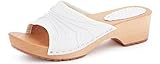  Ladeheid Damen Holzschuhe Leder Clogs Holz Sohle Holzclogs LABR310 (Weiß, 41 EU)