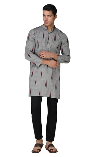 Image of Vastraa Fusion Men's Printed Kurta Pure Cotton Long Kurta, Round Collar, Full Sleeves, Button Kurta, Ethnic Wear