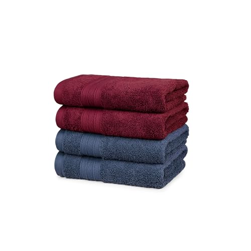Image of MYTRIDENT Soft Comfort Air Rich Towel 100% Cotton Hand Towel for Daily use, 500 GSM Highly Absorbent Towels for Men /Women, 4Pc Hand Towel Set (41 cm X 66 cm), Wine Red and Navy