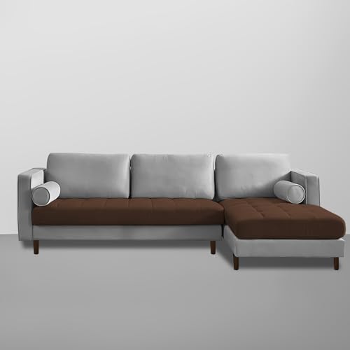 Image of Lezra RHS 4 Seater L Shape Sofa Set for Living Room (Brown Grey Fabric) Premium Fabric Sofa