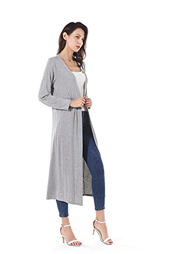 Image of Women's Solid Sweater Essential Duster Long Cascading Open Front Lightweight Blue Cardigan