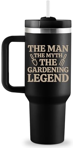 Gardening Gifts for Men - Gifts for Gardeners Men - Plant Lover Gift for Man, Dad - The Man The Myth The Gardening Legend - 40oz Insulated Tumbler with Handle & Straw