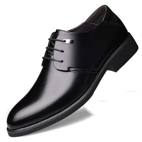 Men’s Genuine Leather Oxfords Dress Shoes, Round Toe Lace-up Business Casual Office Work Wedding Tuxedo Shoes