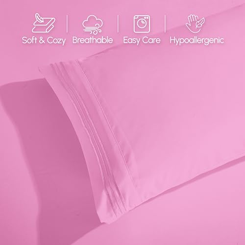 Elegant Comfort Luxurious 1500 Premium Hotel Quality Microfiber 4-Piece Sheet Set, 18-24 Inches Deep - Extra Deep Pocket Sheets - Ultra Soft 4PC Deep Pocket Sheets, King, Light Pink