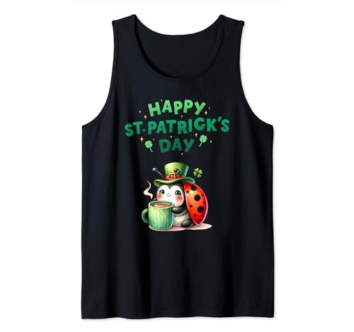 Shamrock Ladybug Lucky coffee St Patricks Day Men Women Camiseta sin Mangas