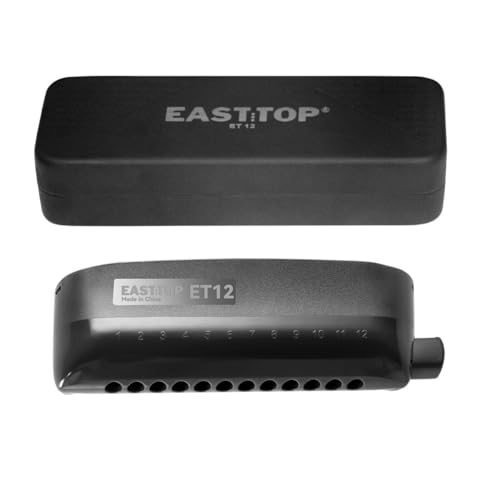 Image of Easttop East Top ET-12 Chromatic Harmonica, Mouth Organ 12 Holes, Key of C, Professional Grade, Black