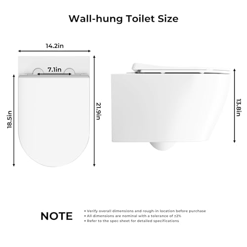 Inodoro suspendido de pared con asiento de cierre suave, diseño moderno flotante, doble descarga y altura cómoda, cubierta ultra delgada para asiento, tanque no incluido, asiento con borde elevado miniatura 2
