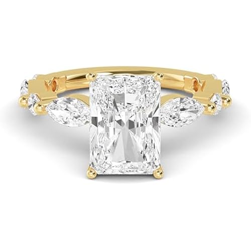 Houston Diamond District 1-5 Carat (ctw) Yellow Gold Radiant Cut LAB GROWN Diamond Side Stone Engagement Ring (Color E-F, Clarity VS2-SI1)