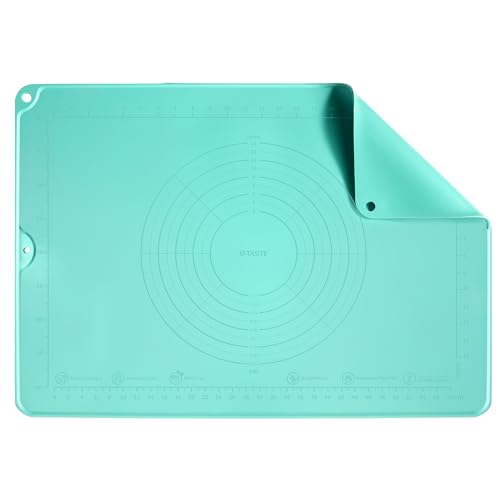 Image of Silicone Dough Rolling Pastry Mat: U-Taste 19.7 inchx27.6 inch Extra Large Food Grade Non Stick Baking Sheet, 4mm Thick Non Slip for Kneading Prep Making Pizza, Fondant, Pie Crust with Measurement (Aqua Sky)
