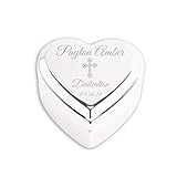 Cherished Moments Personalized Heart Jewelry Keepsake Box with Custom Engraved Cross and Name for Baby Dedication Gift for Girls, Silver Toned