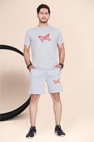 Image of HOODMASTER Men's Cotton Night Suit Set of Top & Knee Length Shorts with Round Neck Half Sleeves Solid Pattern Regular Fit and Standard Length | Mens Cotton Night Suit | T-Shirt and Shorts Sets