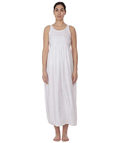 Chemise de nuit sans manches en coton blanc brodé pour femme