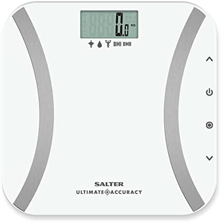 Salter 9173 WH3R Ultimate Accuracy Analyser Bathroom Scale, Weighs Body Fat/Water, Muscle Mass, BMI and BMR, 50 g Increments for Precision, 12 User Memory, Athlete/Child Mode, 180KG Capacity, White