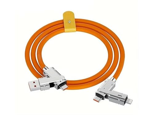 Image of 4 in 1 Fast Charging Cable, Portable Charger Cord /Wire Compatible with iOS, Type-C, Car /Travel Retractable New Technology Charging Data Cable For Smartphones, Light Emitting Diode - ORANGE
