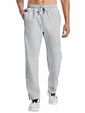 HIBETY Herren Jogginghose Baumwolle Lang - Trainingshose Sporthose Freizeithose Yoga Hose Gerades Bein für Herren mit Reißverschlusstaschen 02-Licht Leinen Grau-M