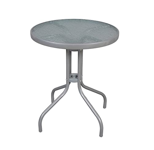La Bolata The Secret Home   Mesa Redonda de Metal con Base de Cristal   Alto 70 cm x Diámetro 60 cm   Color Gris   Ideal para Jardín, Terraza, Patio o Balcón