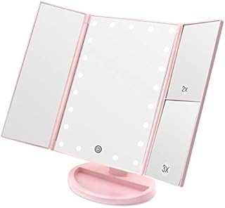 WEILY Tri-składane lusterko do makijażu z powiększeniem 2X / 3X 21 diodami LED, 2 trybami zasilania, przełącznikiem dotykowym Lustro kosmetyczne stołowe (Różowy)