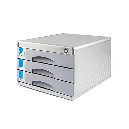TUKA-i-AKUT Cajonera de Metal, con Cerradura, 3 Compartimentos A4, con Campos de Rotulación, Caja de Cajones de Almacenamiento Organización, Aleación de Aluminio, Extra Robusta y Estable, TKD8601-3F