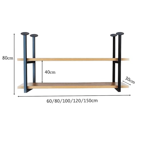 Étagère flottante de plafond à 2 couches en bois et métal noir pour bar et cuisine 150x30x80cm - 4