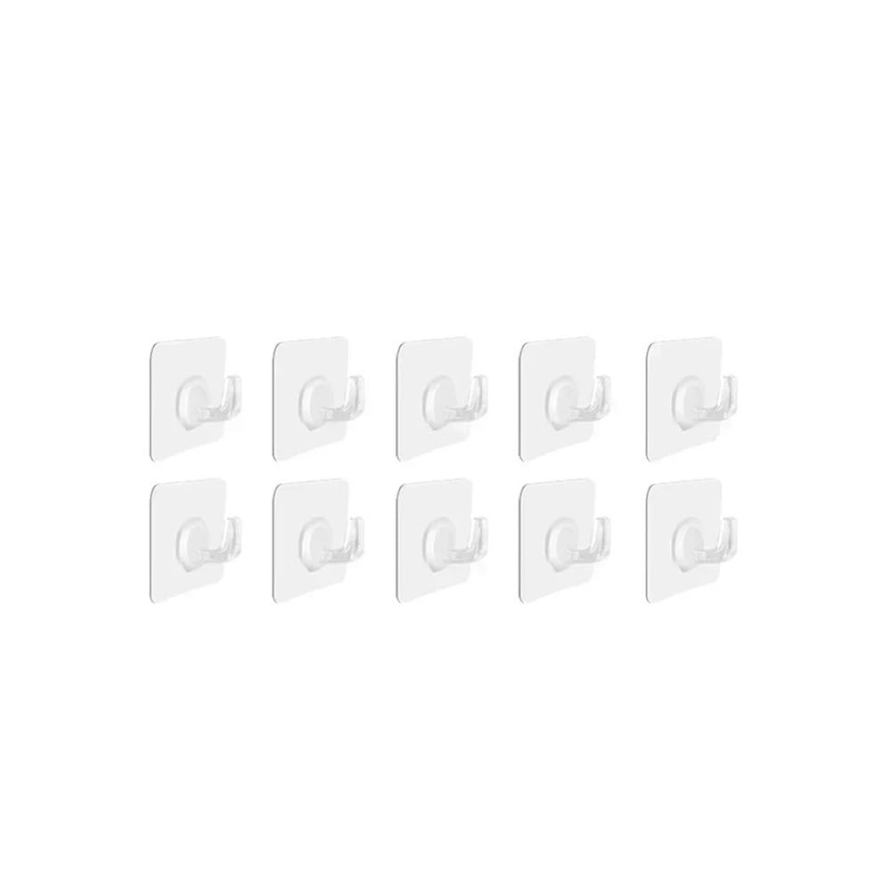 Gentryroo 10Pcs Clear Square Adhesive Ring Hook Punch Free Traceless Plastic Hook