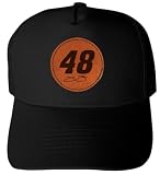 Jimmie Johnson #48 Nascar Offic. LIC. Unisex Trucker Hat with Round Engraved Leather Patch (Black)