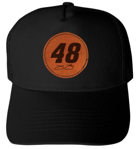 Jimmie Johnson #48 Nascar Offic. LIC. Unisex Trucker Hat with Round Engraved Leather Patch (Black)