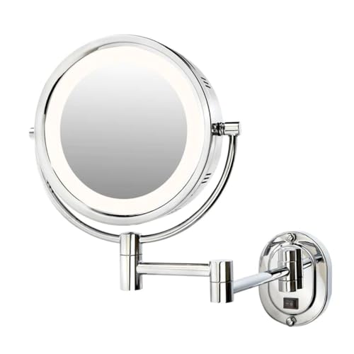 JERDON Wall-Mounted Makeup Mirror with 5X Magnification - Chrome Makeup Mirror with LED Lights - Direct Wire - Model HL65CD