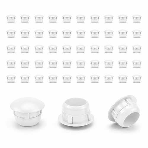 Ajile - Lot de 50 Bouchons Cache Trou Meuble Rond 10 mm - Cache Trou Plastique Blanc À Clipser - pour Cacher Les Trous de Meubles, Planches & Étagères - Finition Propre - Mobilier Maison & Pro