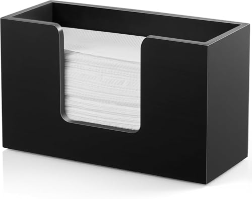 Paper Towel Dispenser Countertop, Wooden Bathroom Paper Towel Holder, Black Napkin Holder for Kitchen, Trifold Paper Hand Towel Dispenser for Bathroom Toilet (Black)