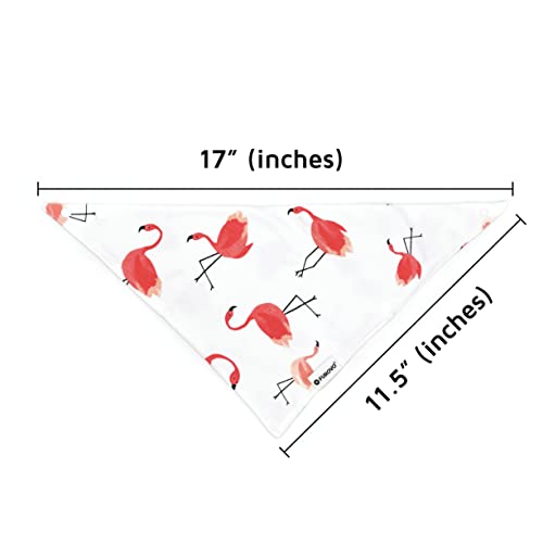 Furovo Premium Printed Cotton Dog Bandana For Small & Medium Sized Breeds With Adjustable Button Snap Tie Closure (White & Pink Flamingo) #TOP2